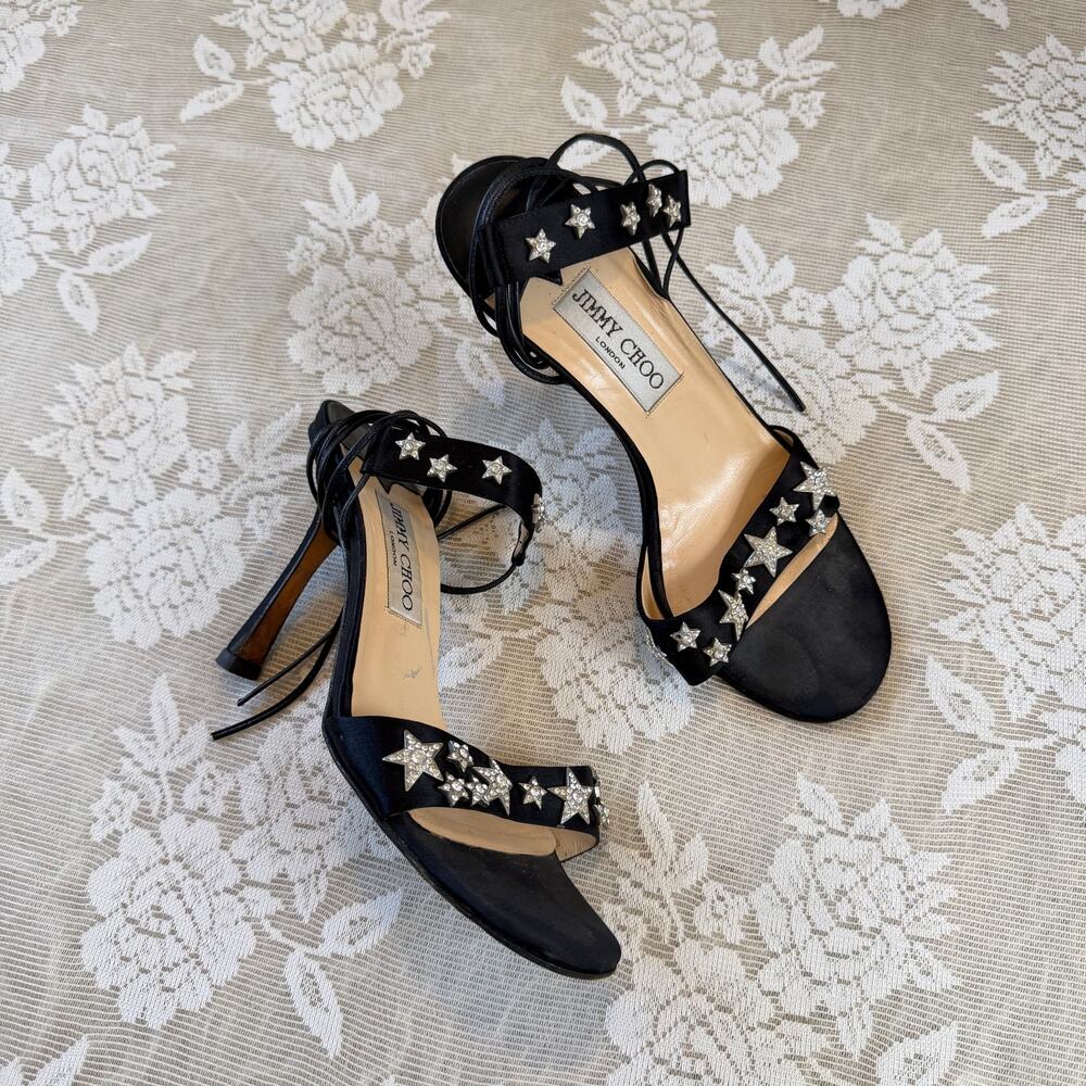 Jimmy Choo Crystal Star Satin Wrap Heels Size 37